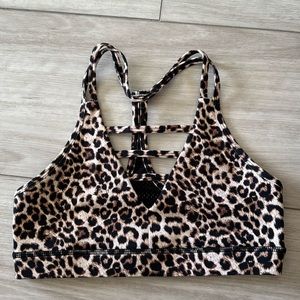 Limited ZYIA Activewear Cheetah Leopard print strappy sports bra, size S